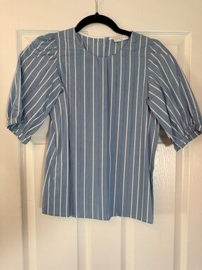 Striped Puff-Sleeve Blouse in Light Blue by Sandro